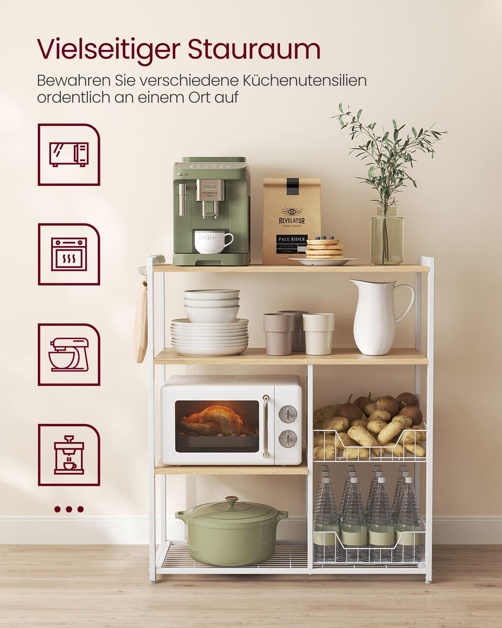 Küchenregal mit 2 Metallkörben hellwalnussbraun-weiß