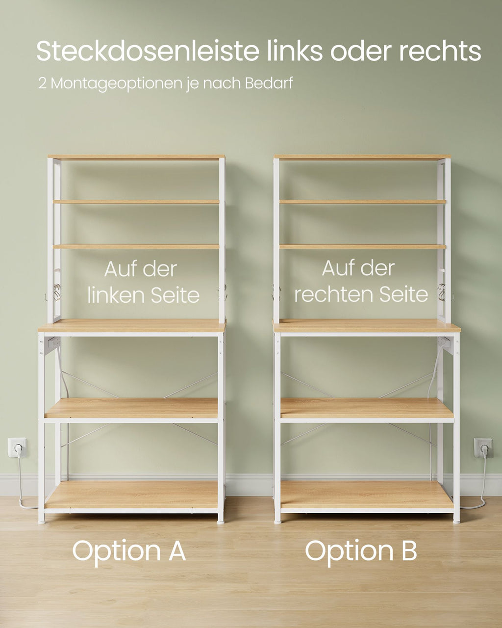 Küchenregal mit Steckdosen goldeichenfarben-wolkenweiß