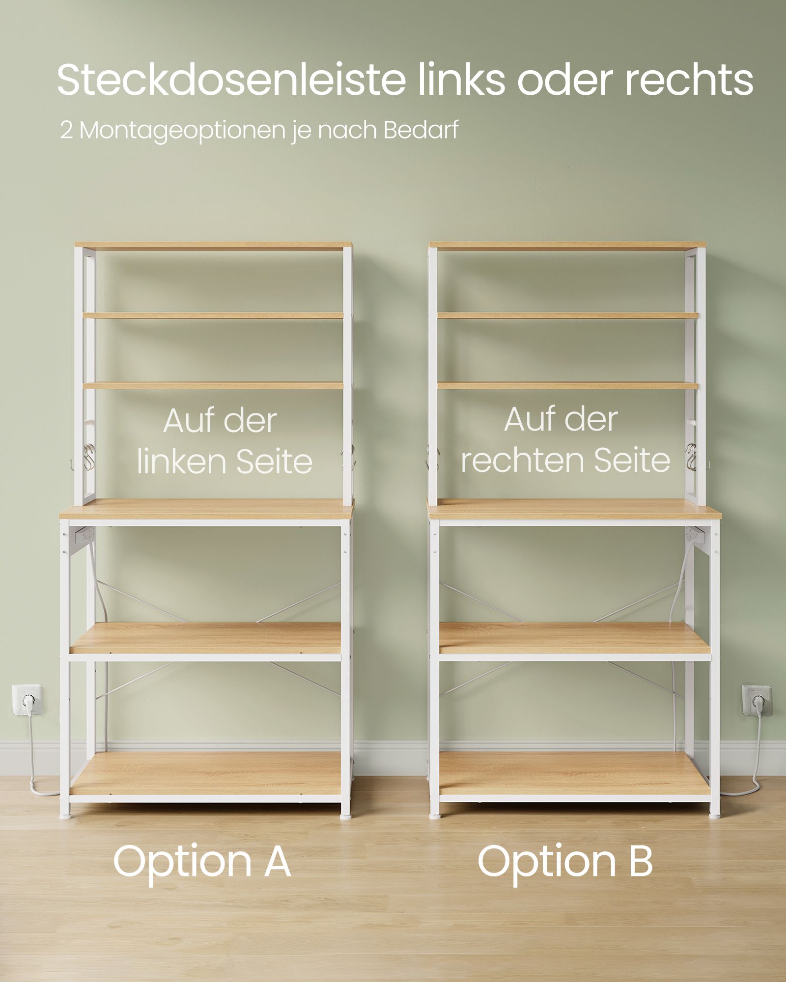 Küchenregal mit Steckdosen goldeichenfarben-wolkenweiß