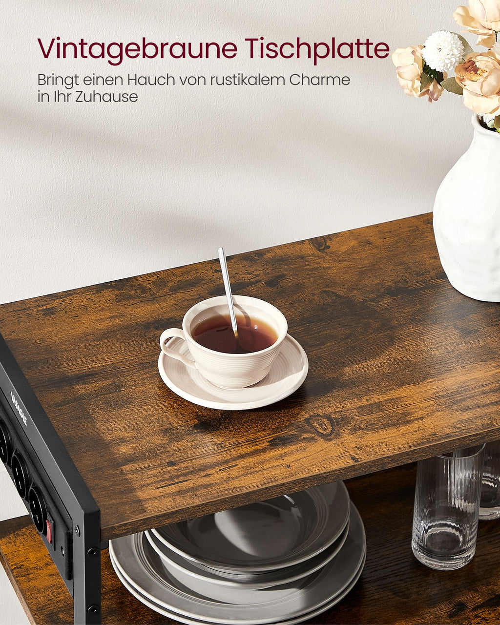 Küchenregal mit Steckdosen vintagebraun-tintenschwarz