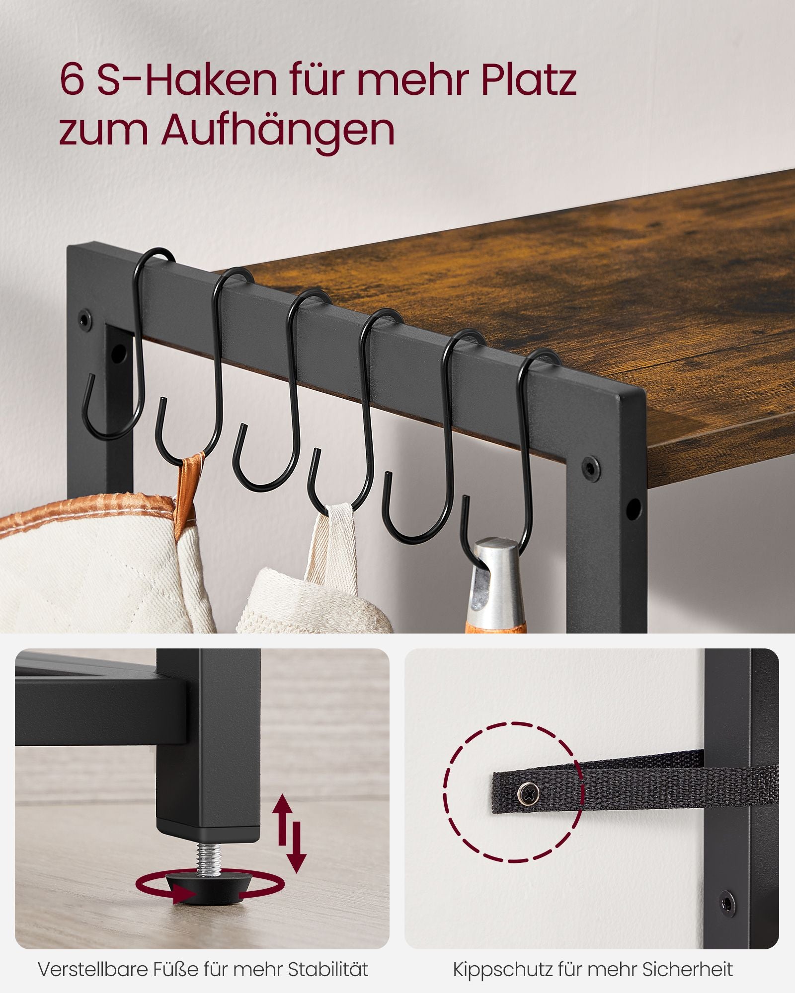 Küchenregal mit Steckdosen vintagebraun-tintenschwarz