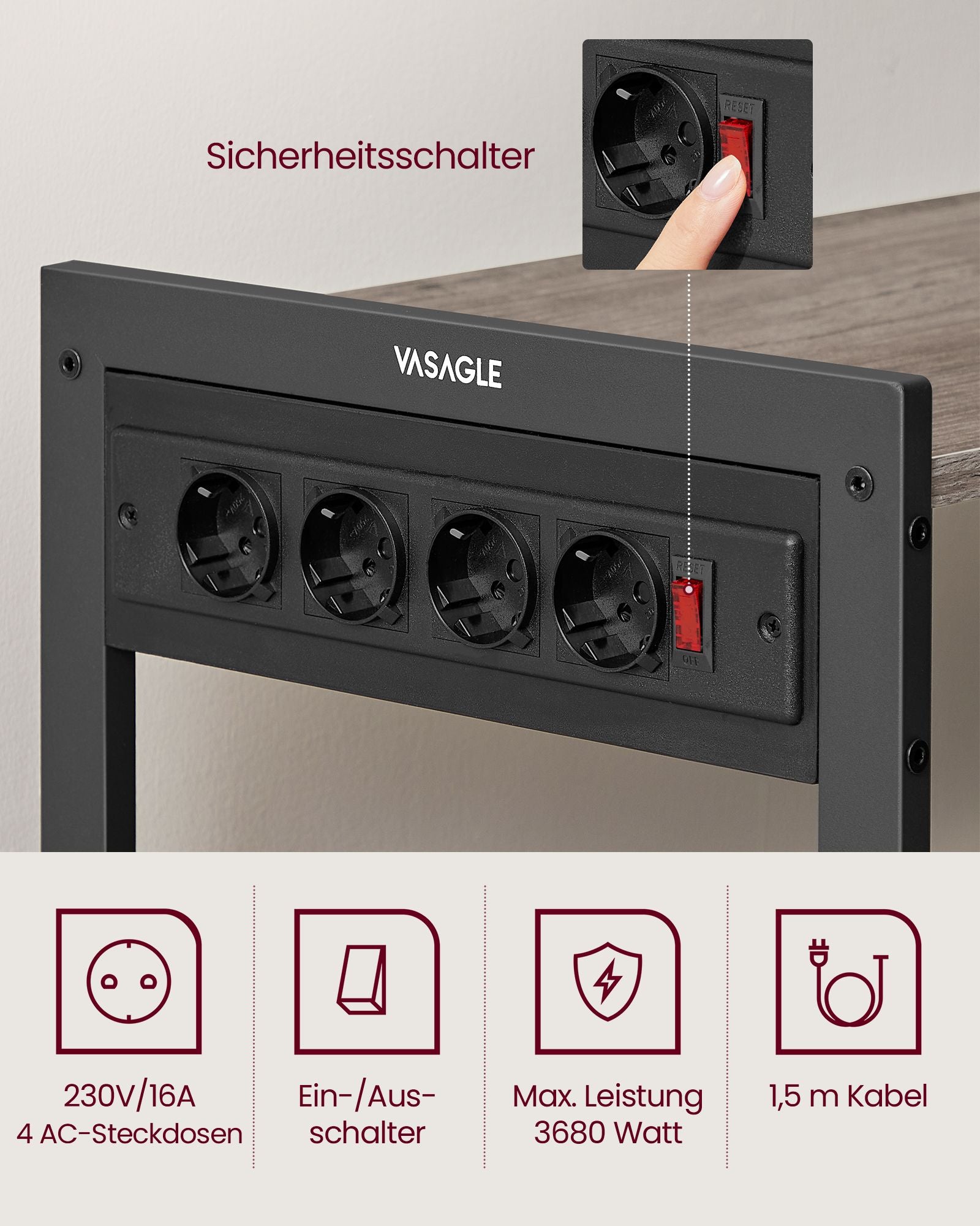 Küchenregal mit Steckdosen greige meliert-tintenschwarz