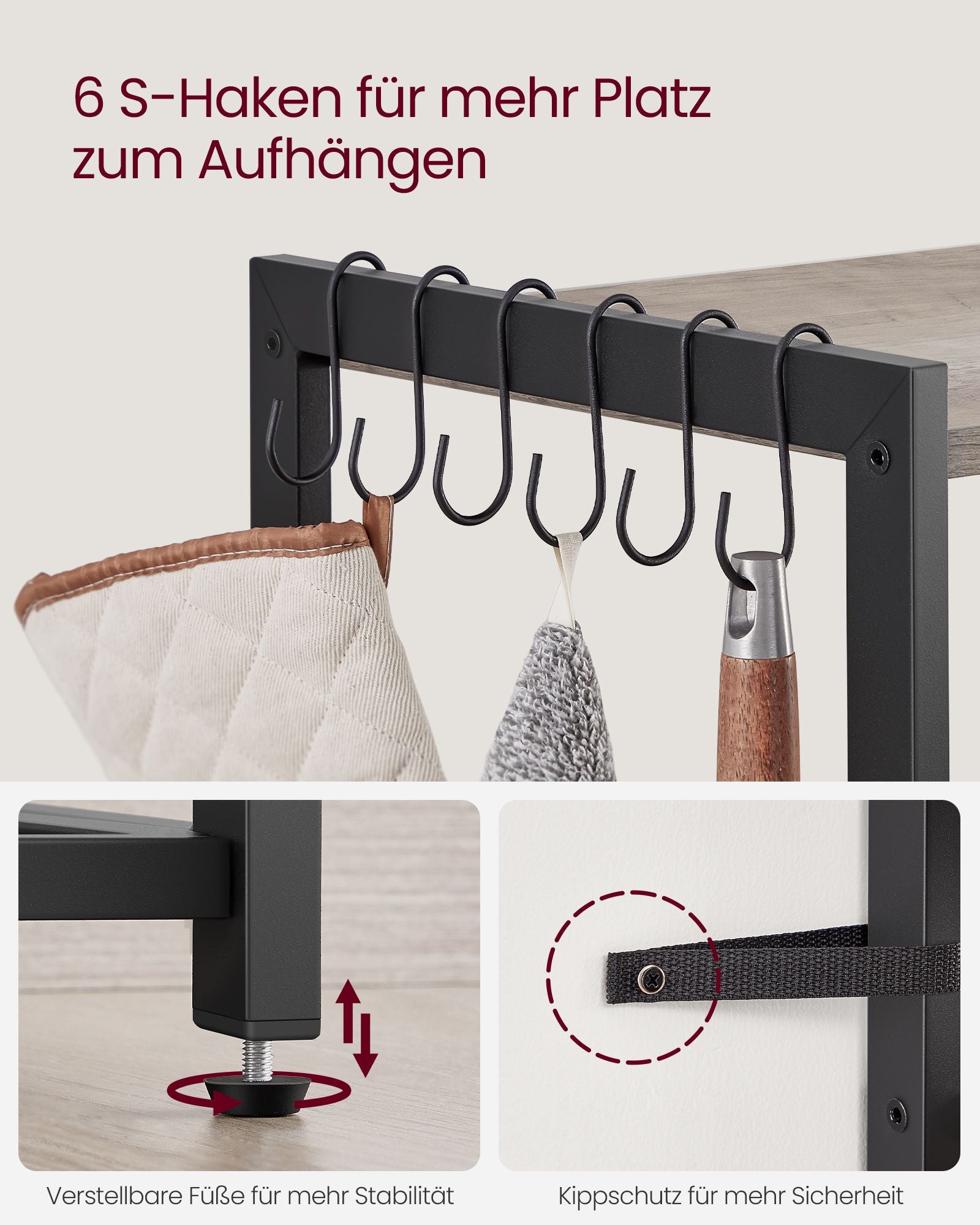 Küchenregal mit Steckdosen greige meliert-tintenschwarz