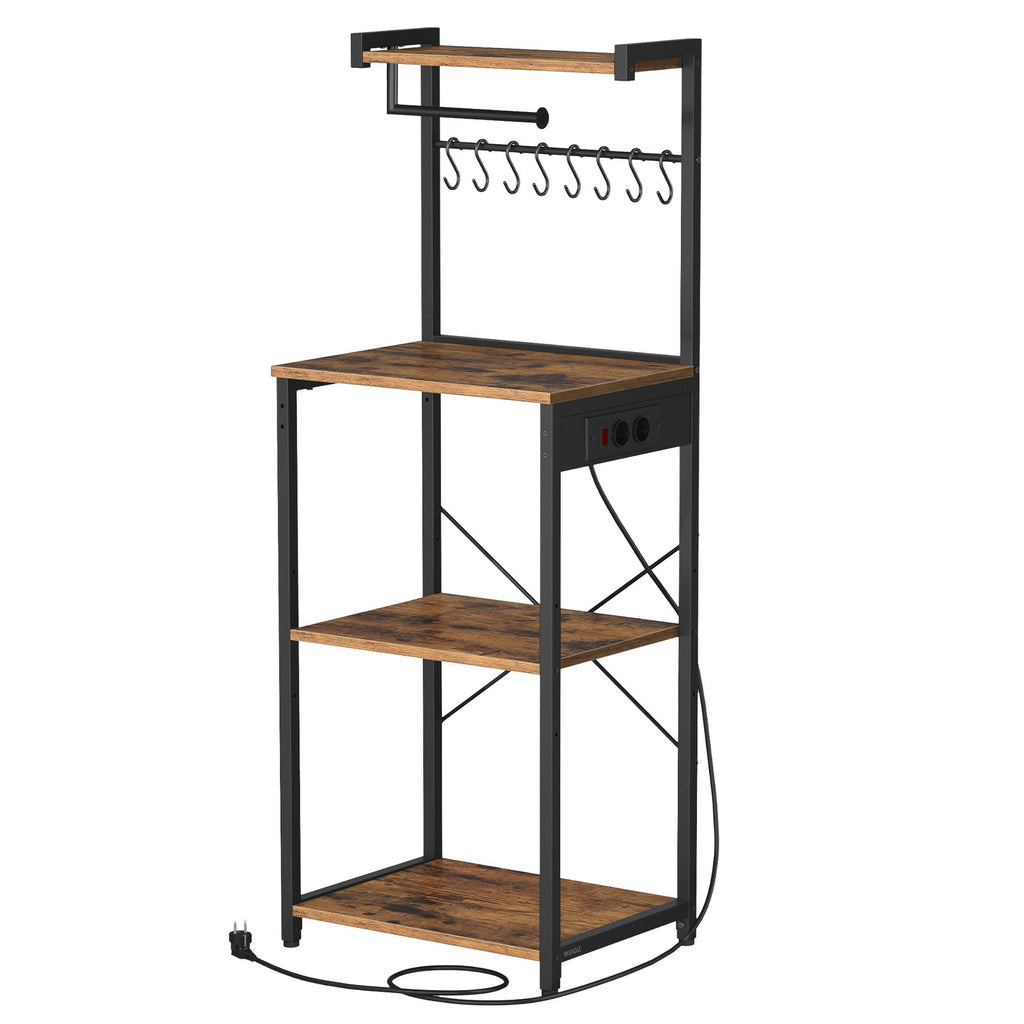 Standregal mit 4 Ebenen, Küchenregal mit Ladestation, 8 Haken