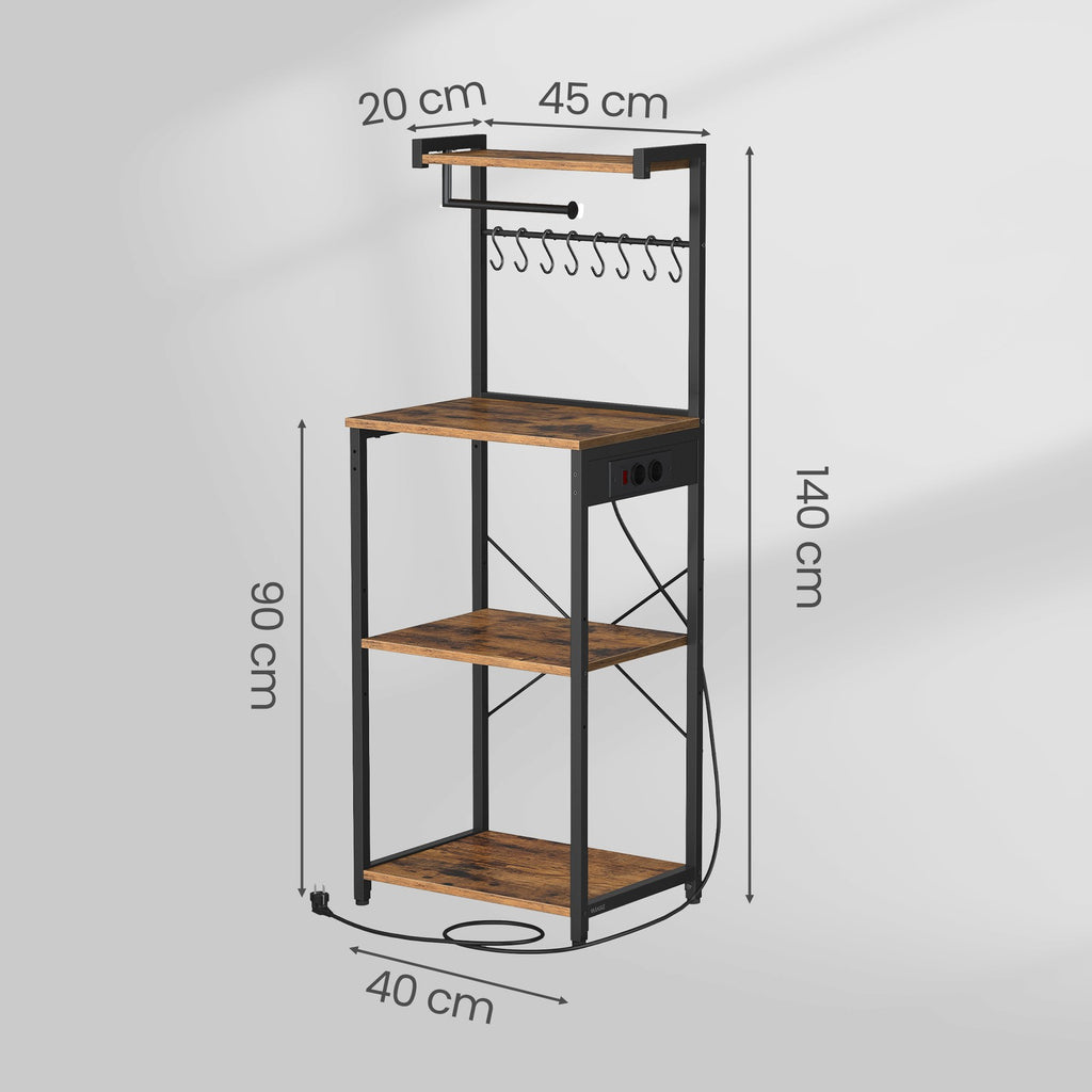 Standregal mit 4 Ebenen, Küchenregal mit Ladestation, 8 Haken
