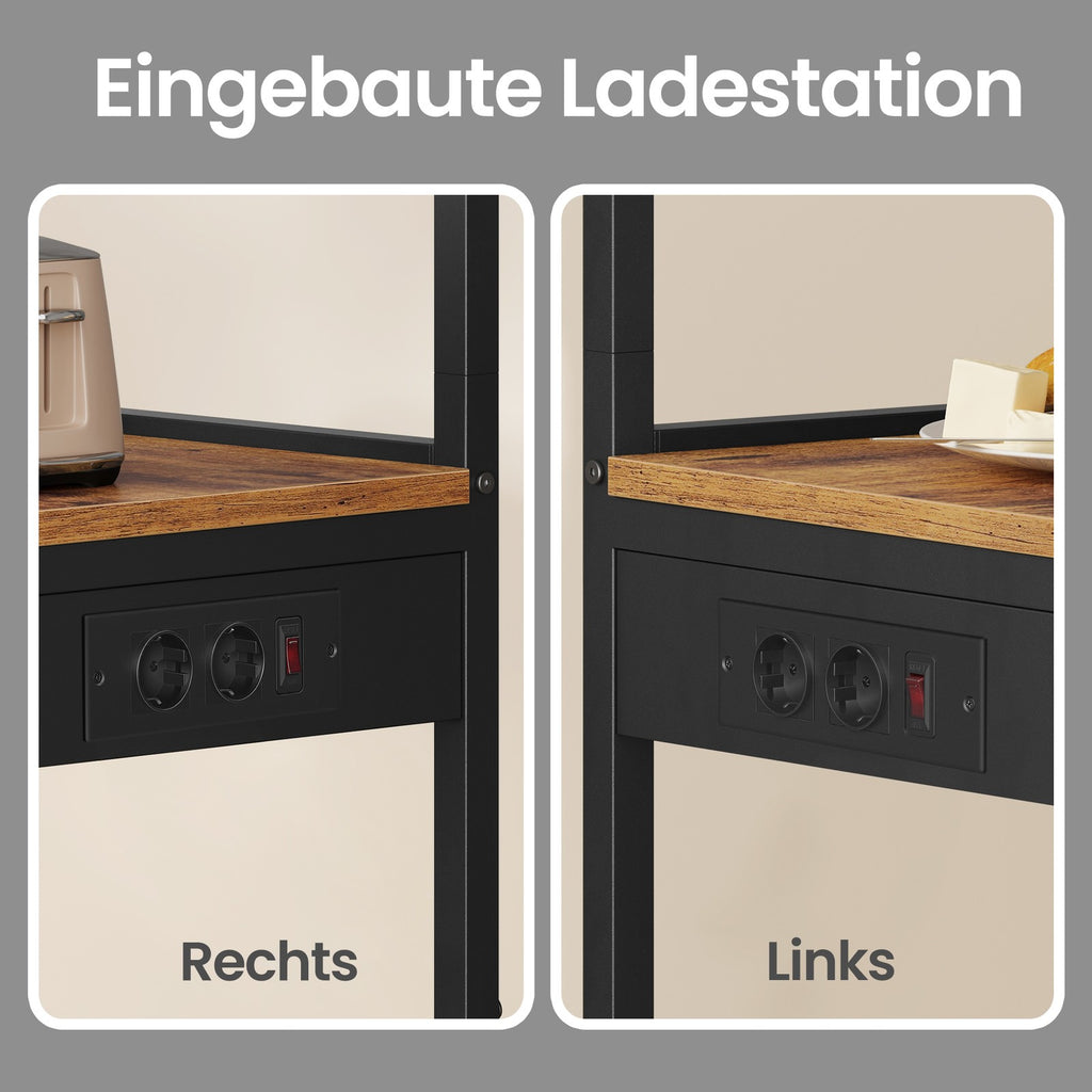 Standregal mit 4 Ebenen, Küchenregal mit Ladestation, 8 Haken