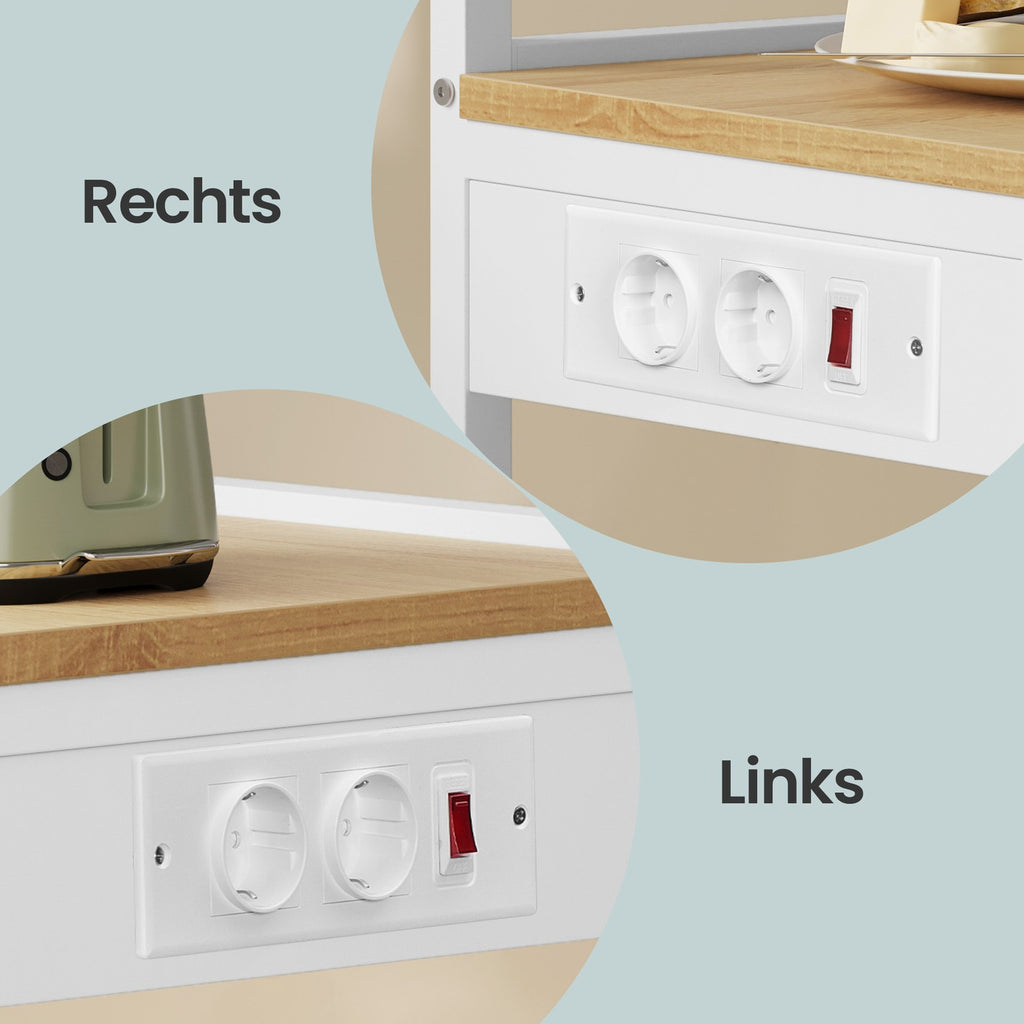 Standregal mit 4 Ebenen, Küchenregal mit Ladestation, 8 Haken