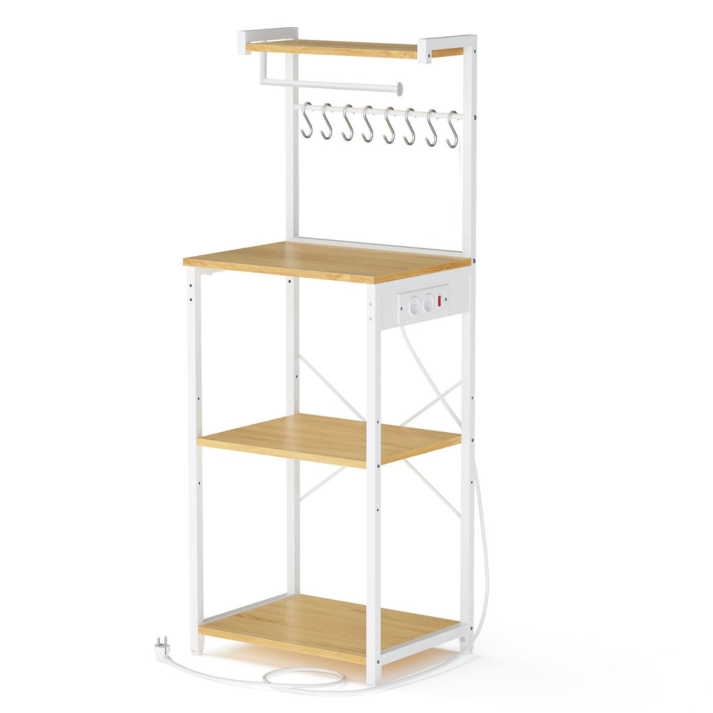 Standregal mit 4 Ebenen, Küchenregal mit Ladestation, 8 Haken