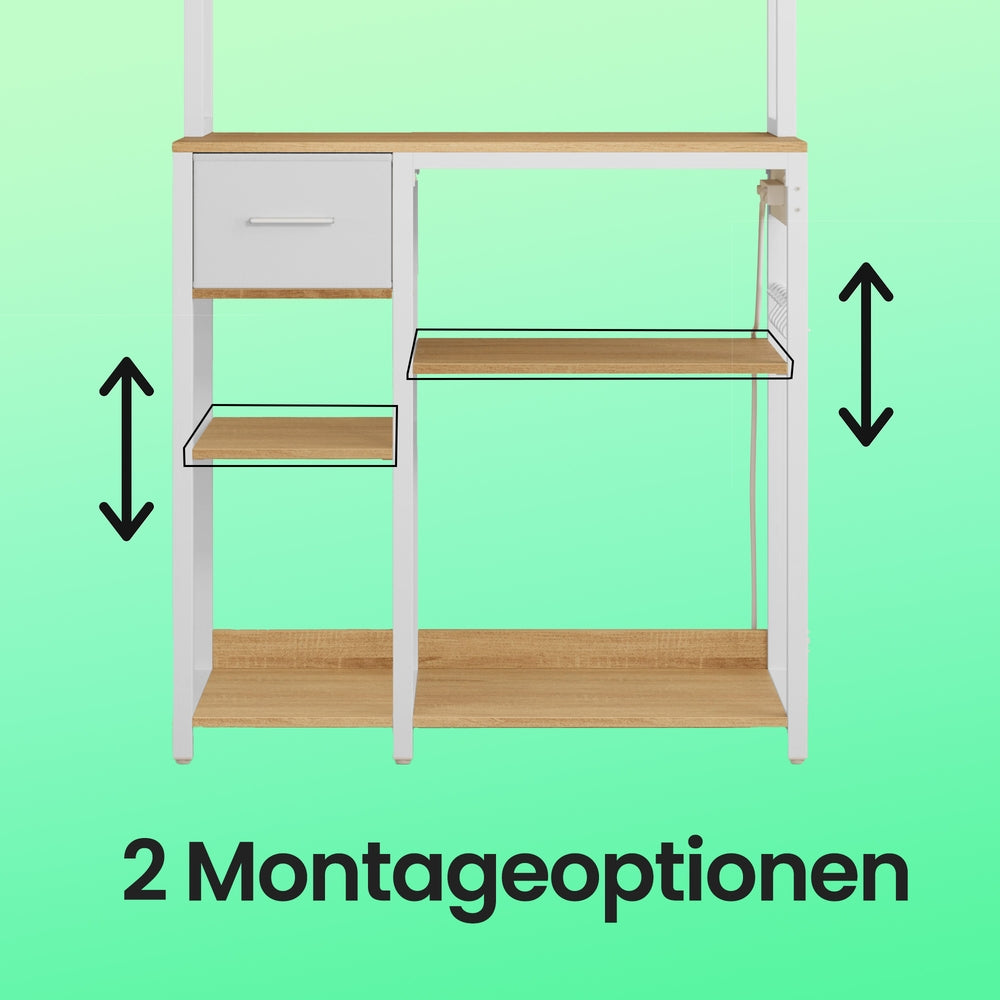 Küchenregal mit Steckdosen, Standregal, Mikrowellen-Regal
