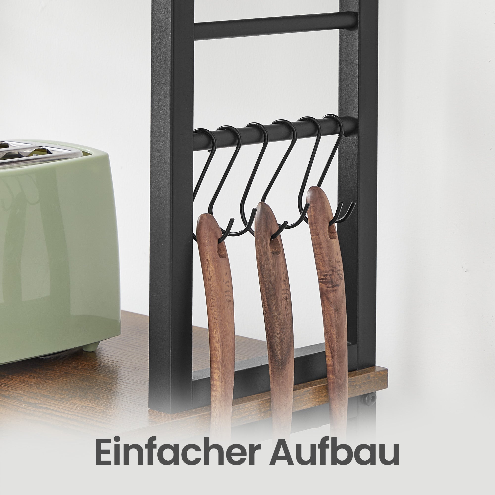 Küchenregal stehend, Standregal für Mikrowellen, 6 Regalebenen und 6 Haken