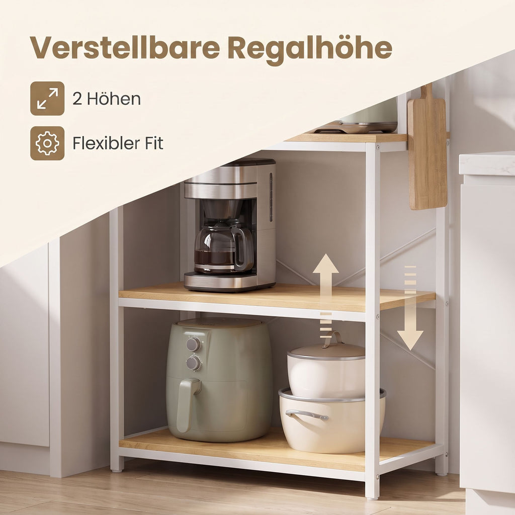 Küchenregal stehend, Standregal für Mikrowellen, 6 Regalebenen und 6 Haken