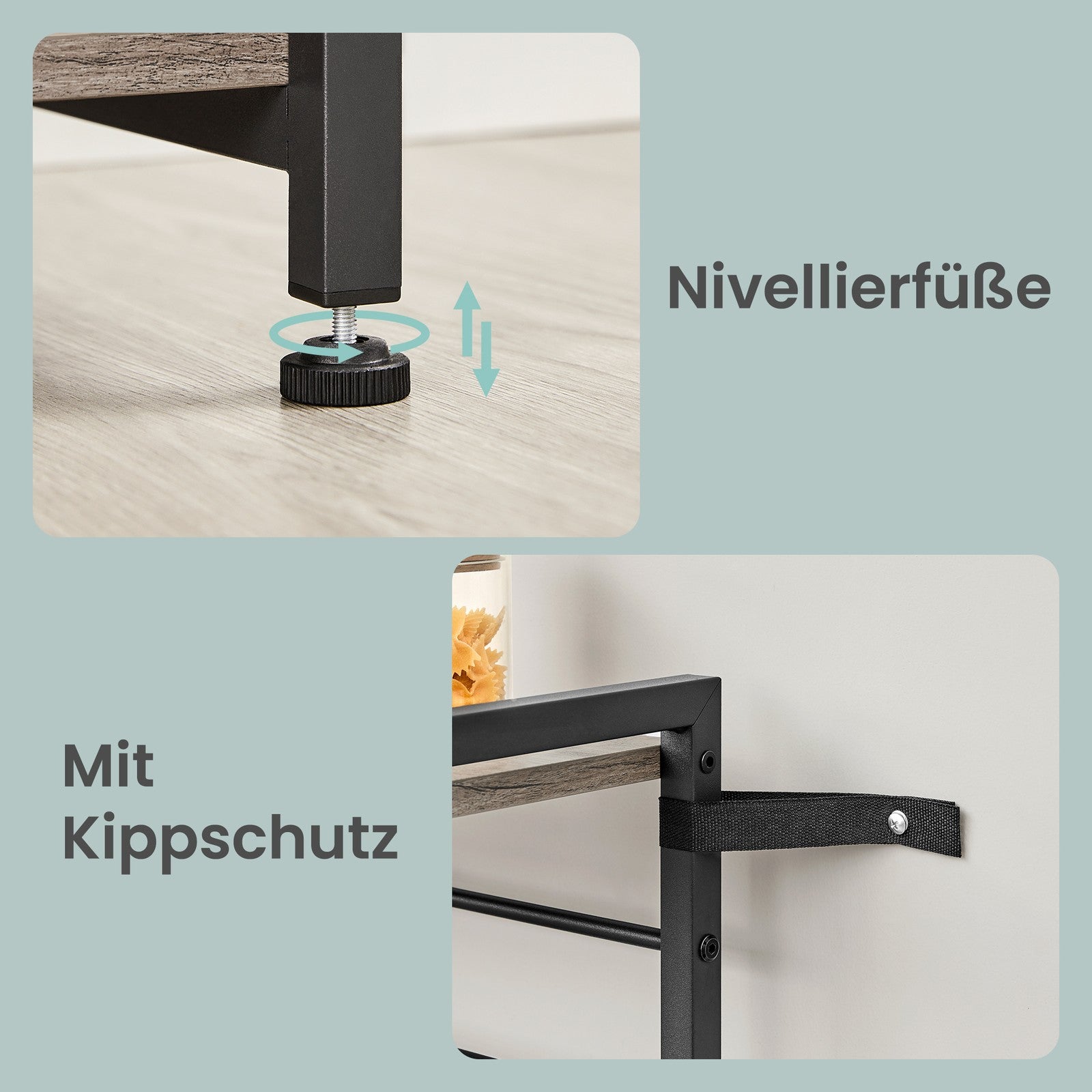 Kücheninsel mit Regal, Magnetleiste für Messer, Drahtkorb