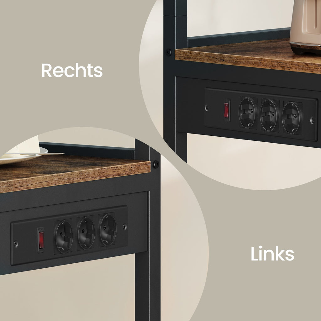Standregal mit 4 Ebenen, Küchenregal mit Ladestation, 8 Haken