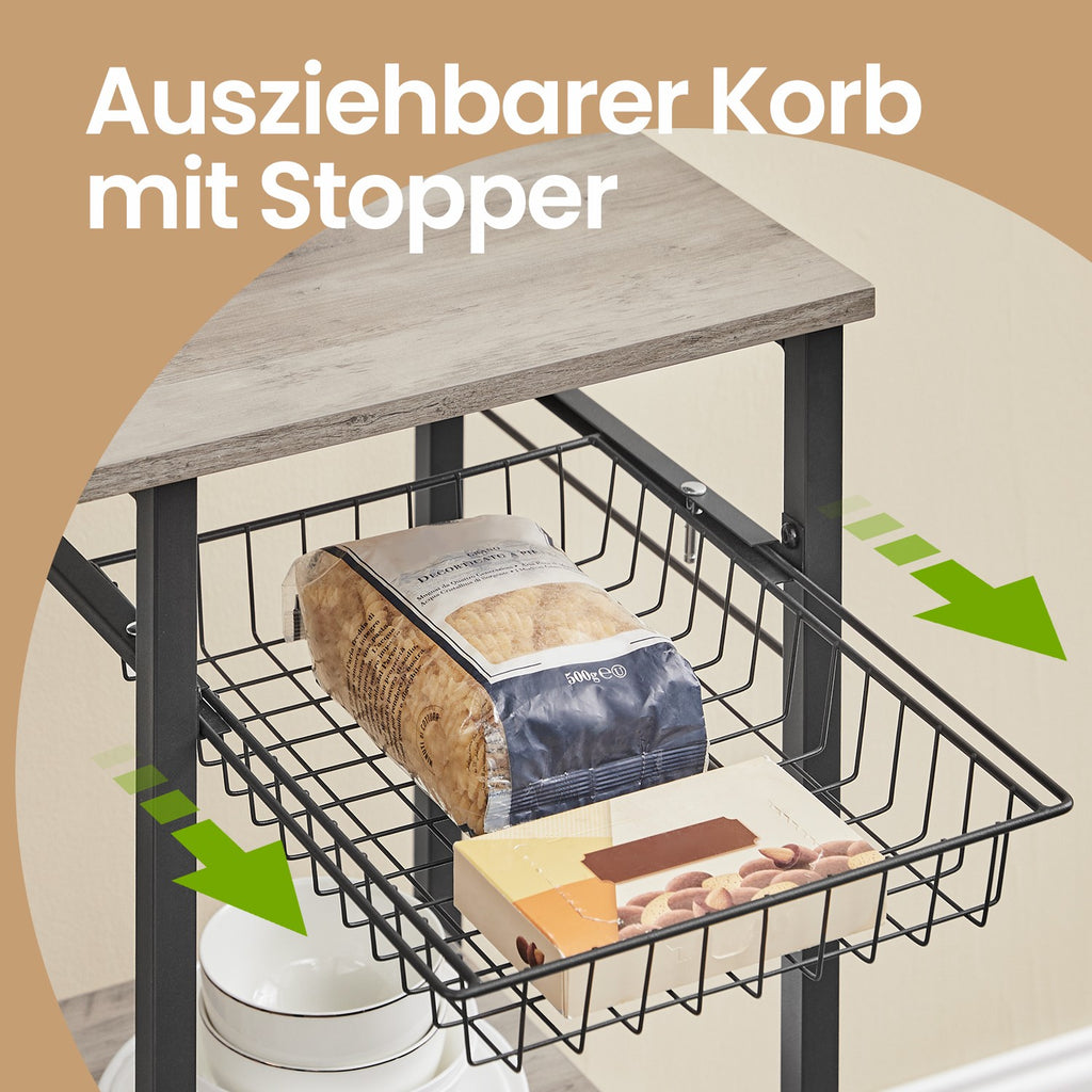Küchenregal, Standregal, Bäckerregal mit Metallkorb