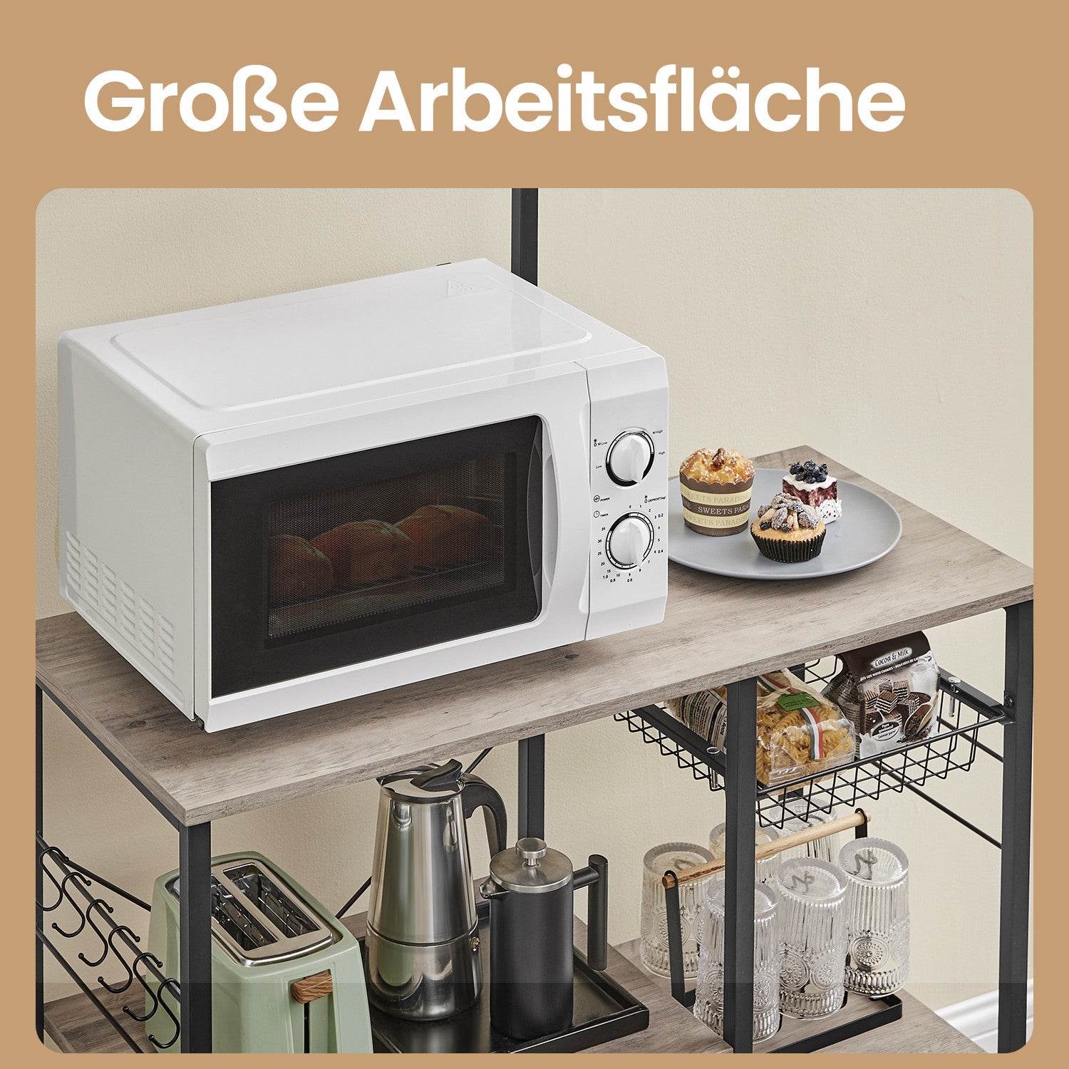 Küchenregal, Standregal, Bäckerregal mit Metallkorb