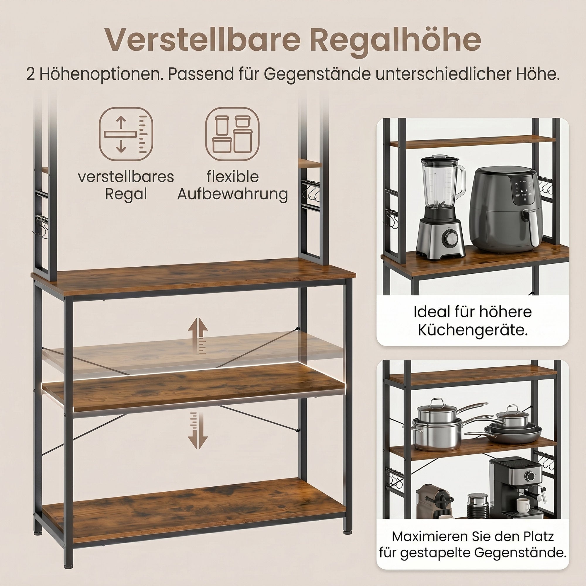 Küchenregal Industrie-Design vintagebraun-schwarz