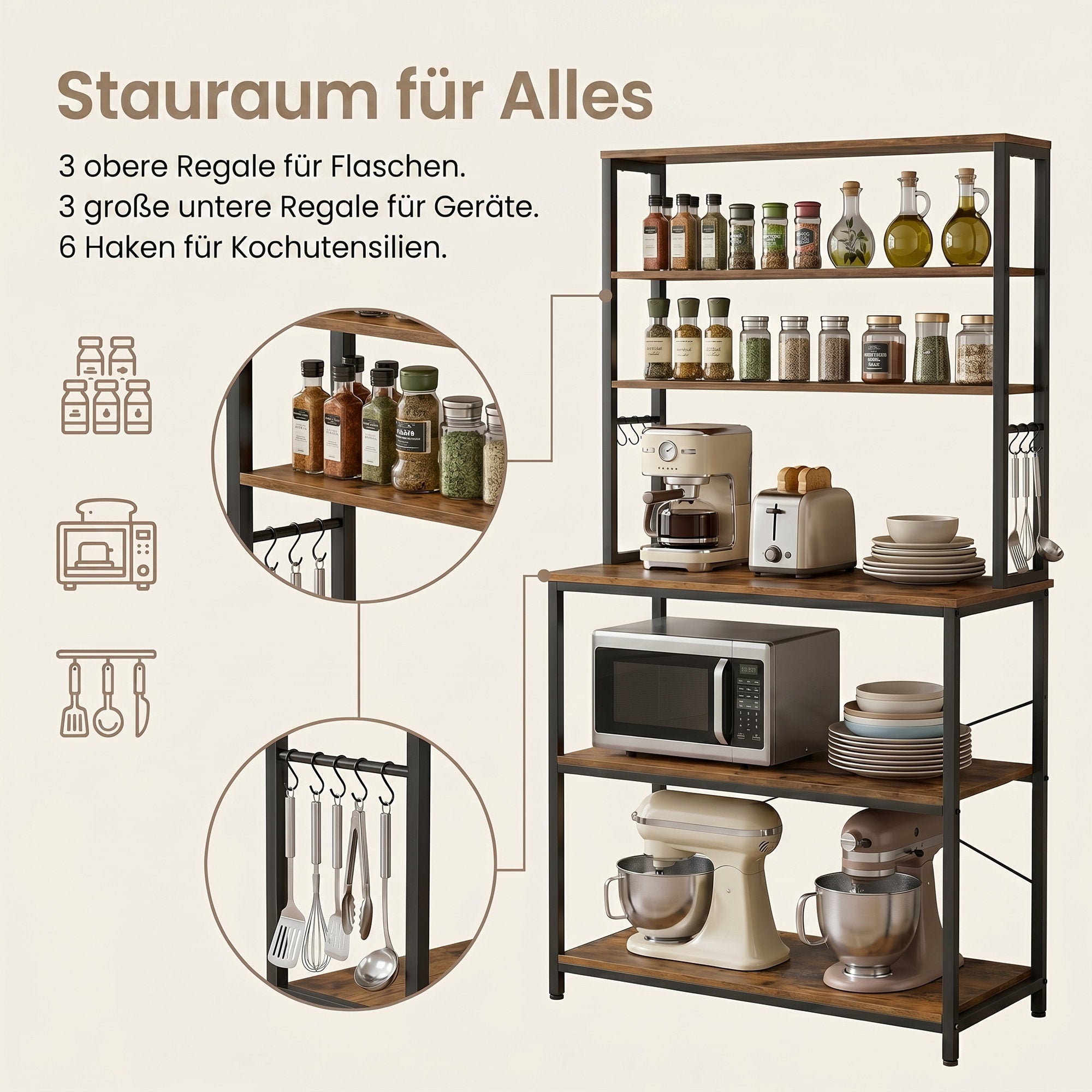 Küchenregal Industrie-Design vintagebraun-schwarz