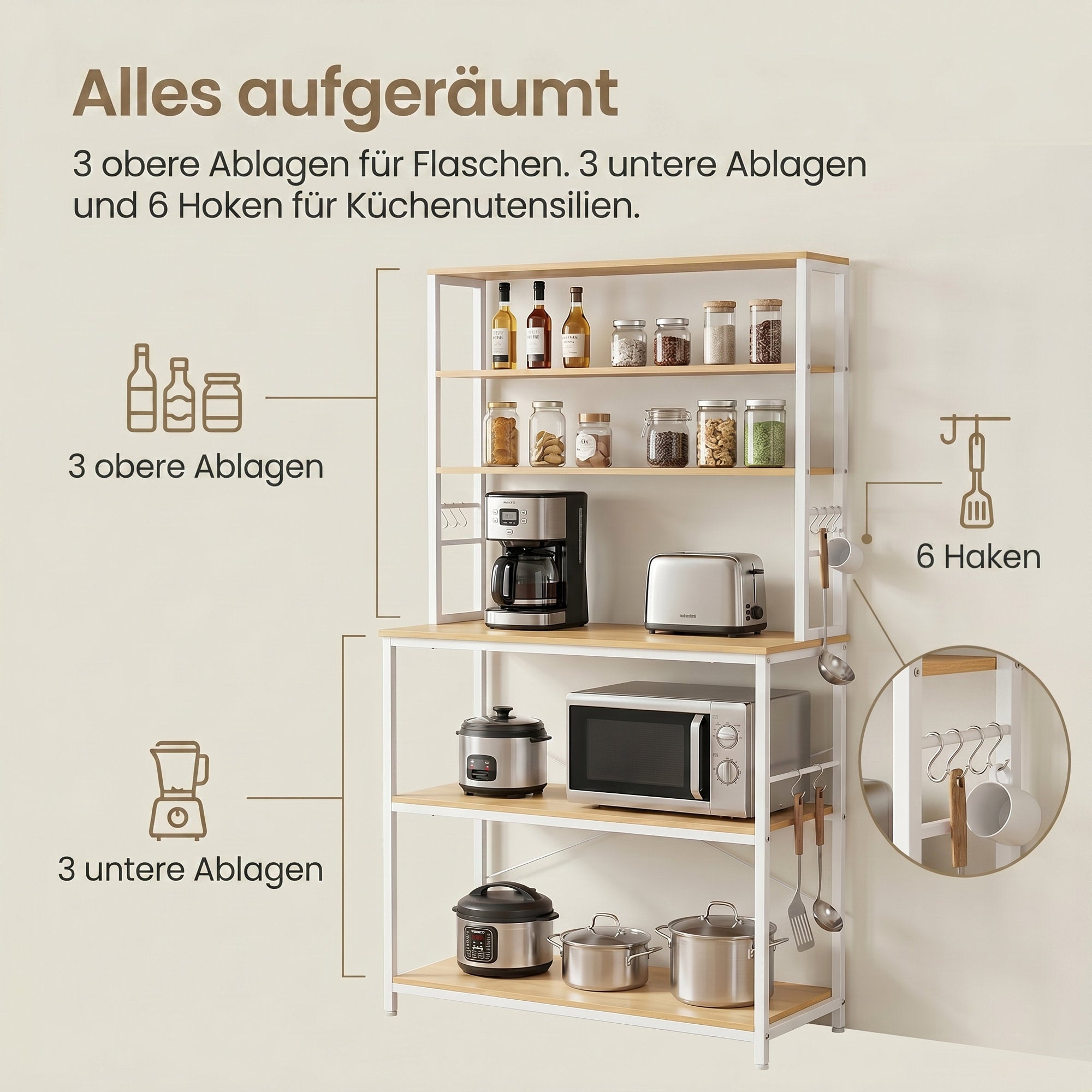 Küchenregal Industrie-Design eichenfarben-weiß