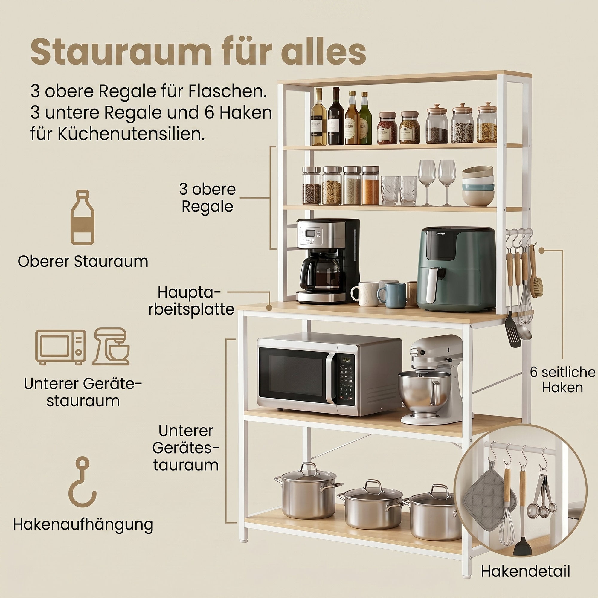 Küchenregal Industrie-Design eichenfarben-weiß