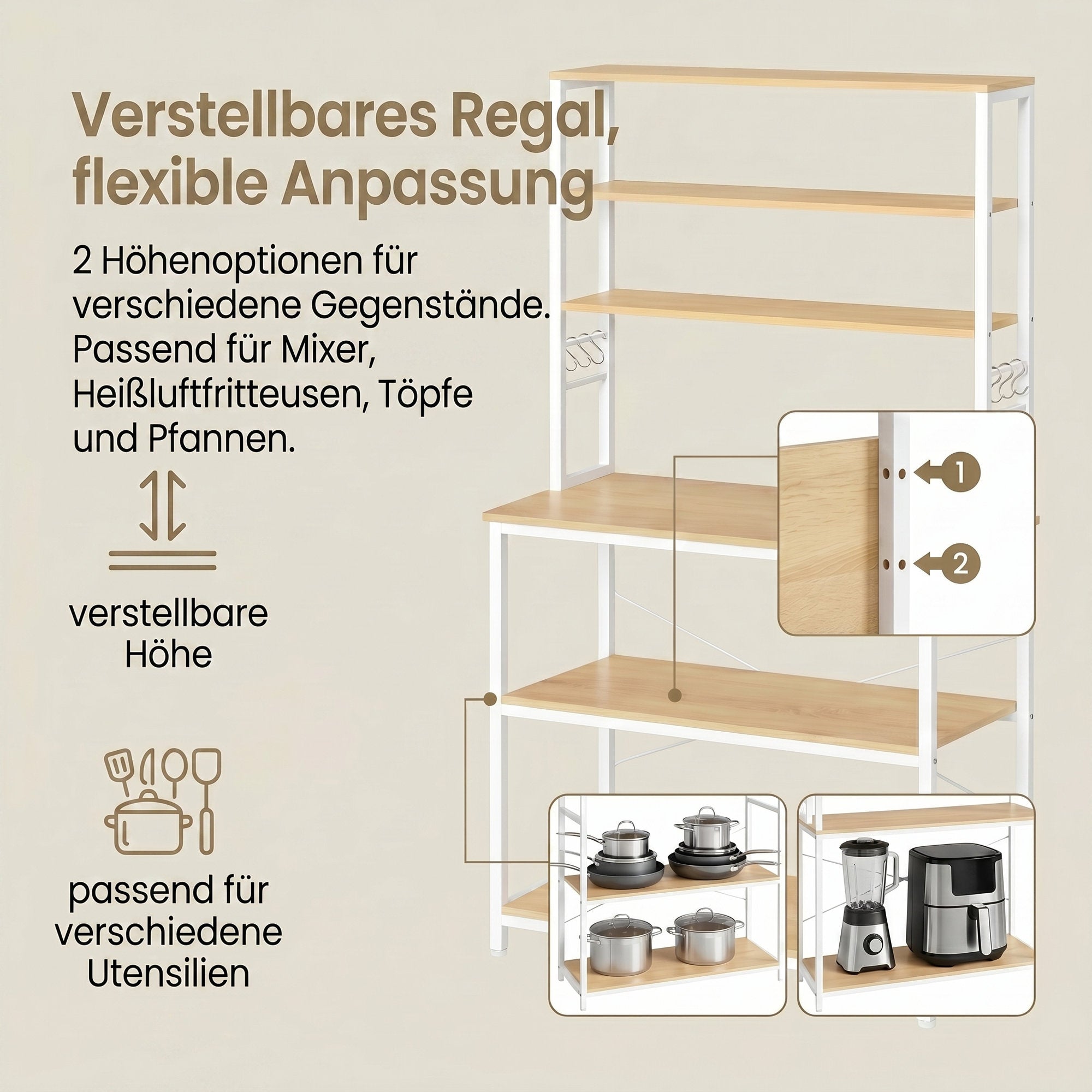Küchenregal Industrie-Design eichenfarben-weiß