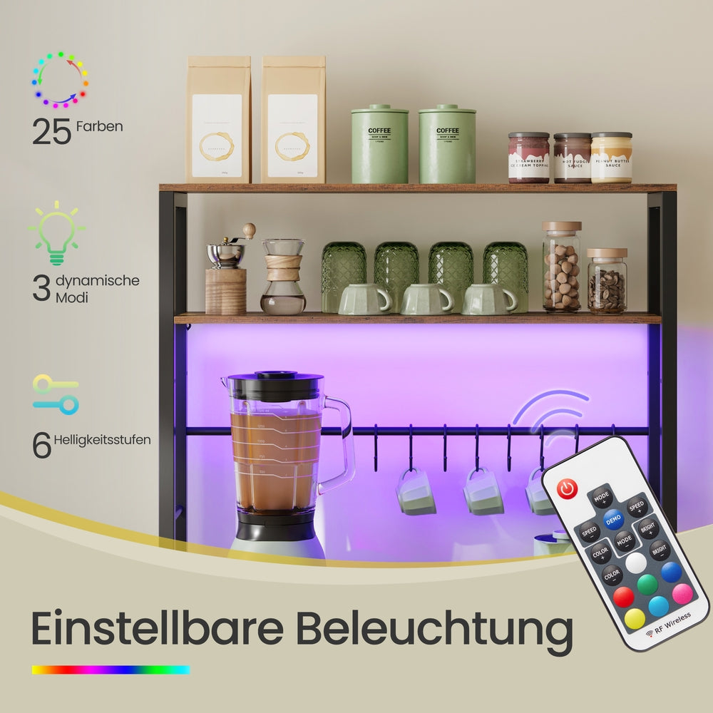Küchenregal mit LED-Beleuchtung, Standregal mit Steckdosen, verstellbaren Ablagen