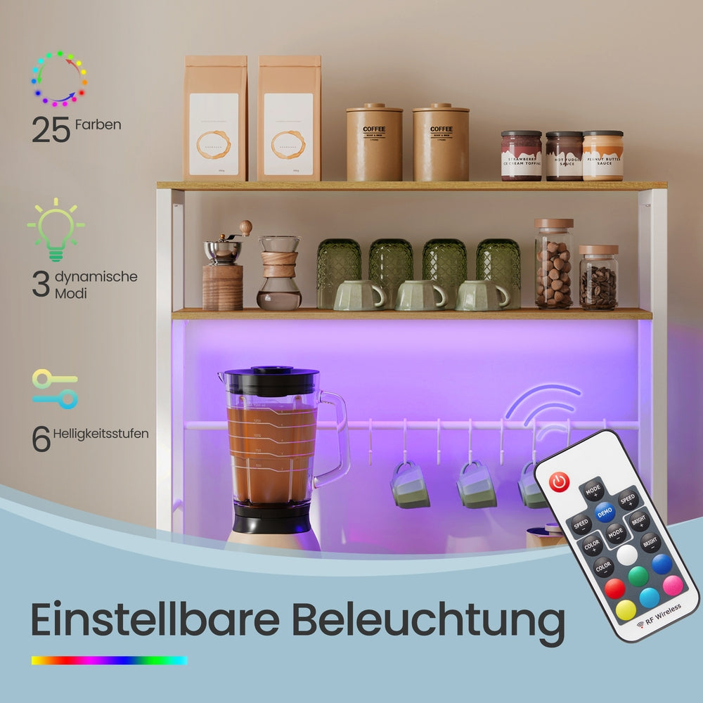 Küchenregal mit LED-Beleuchtung, Standregal mit Steckdosen, verstellbaren Ablagen