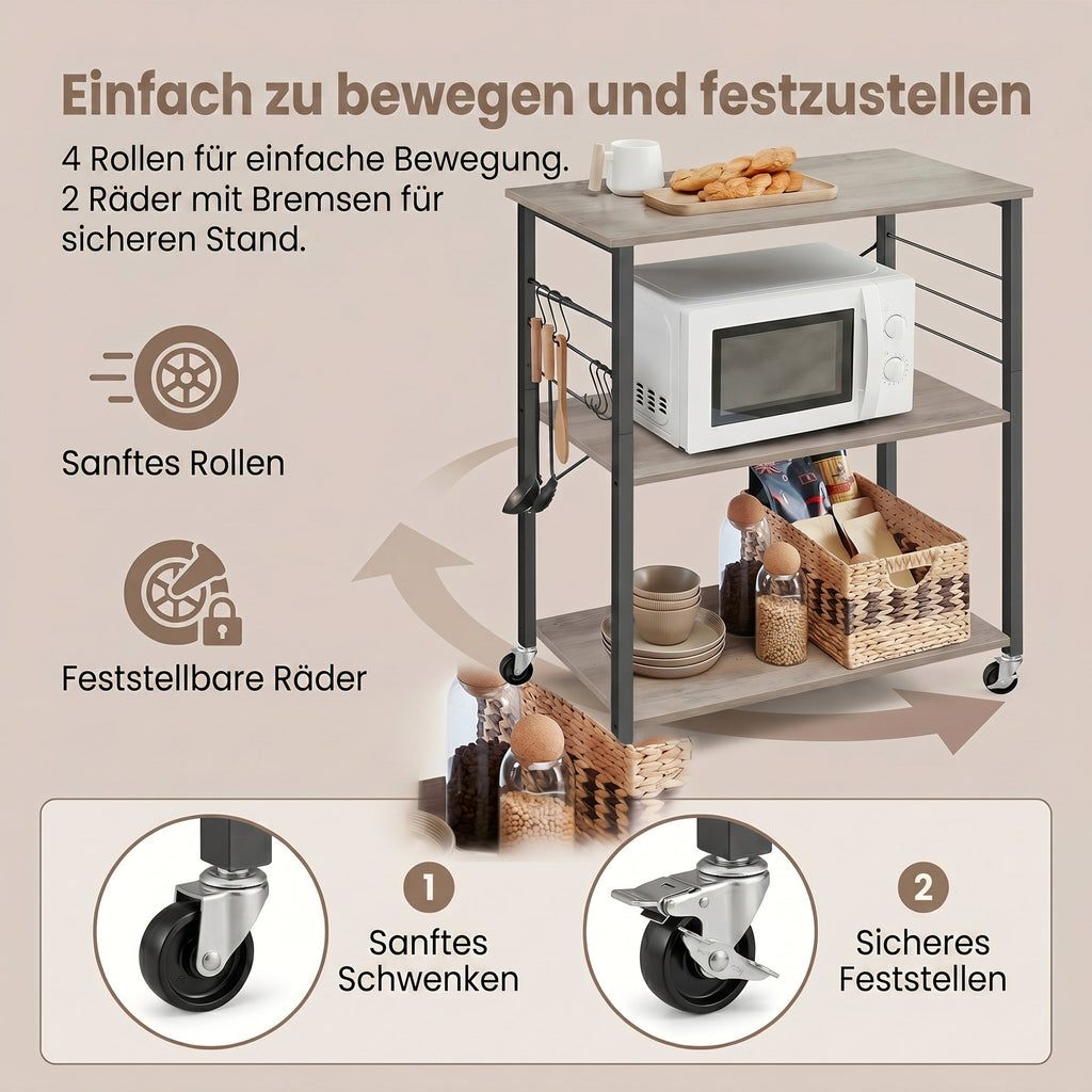 Küchenregal 3 Ebenen auf Rollen greige meliert-schwarz