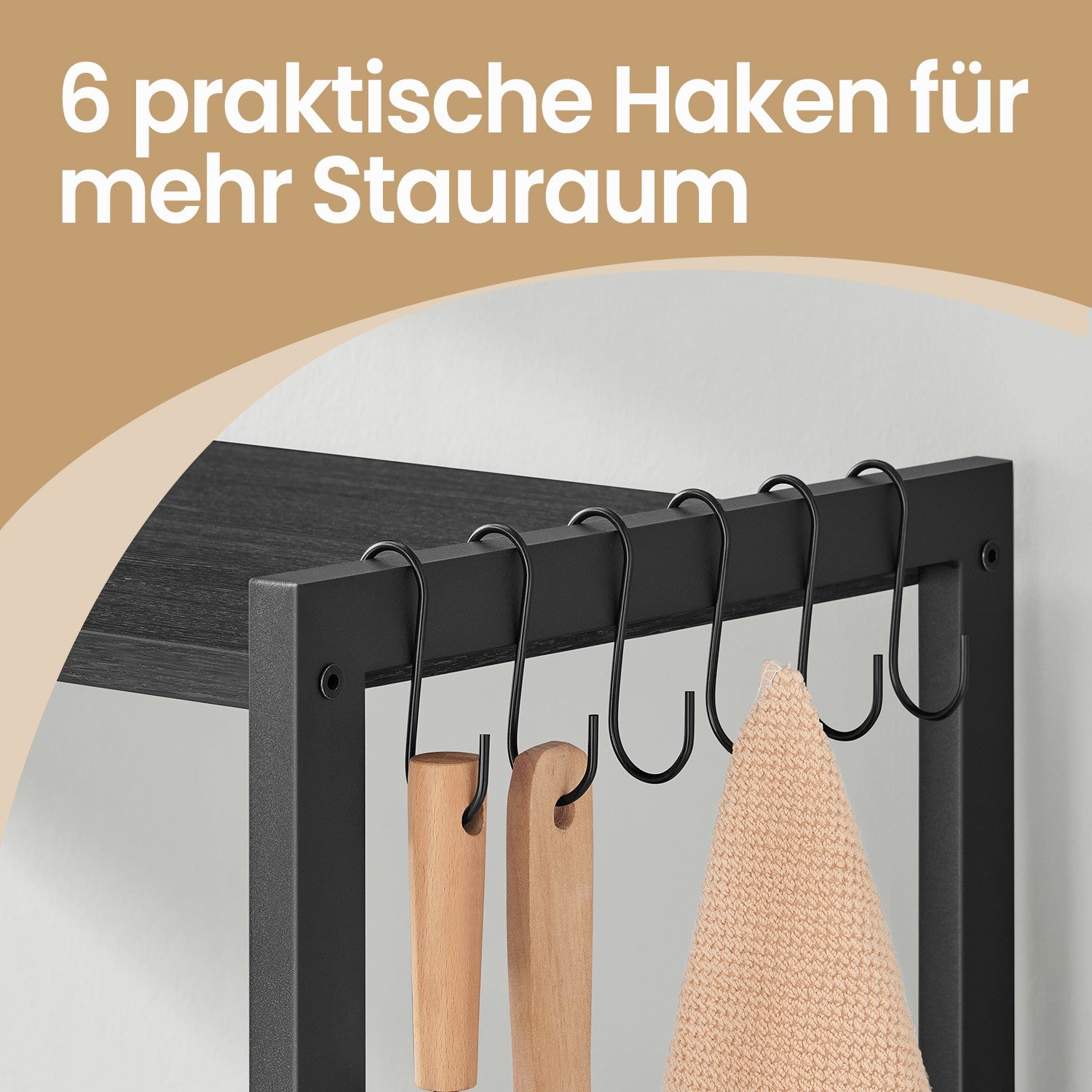 Küchenregal, Standregal, Bäckerregal mit Haken und Regalablagen