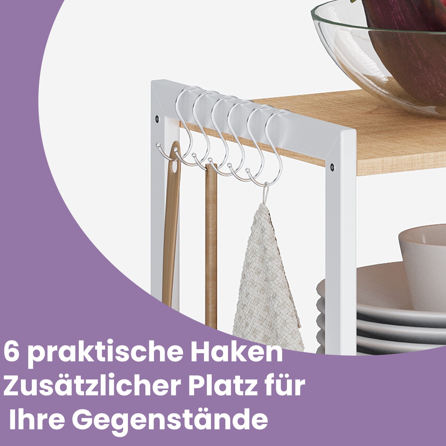 Küchenregal, Standregal, Bäckerregal mit Haken und Regalablagen