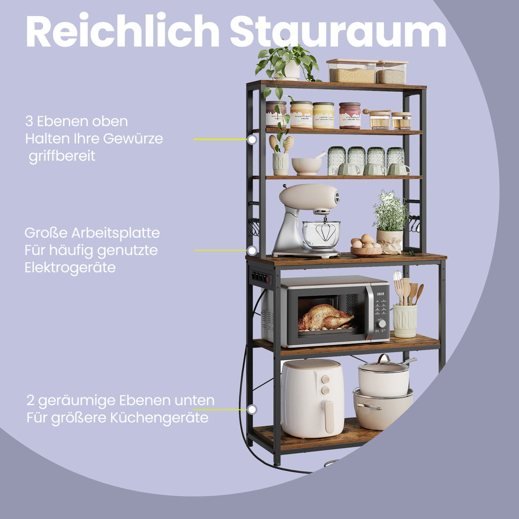 Küchenregal mit Steckdosen, Standregal, Mikrowellen-Regal