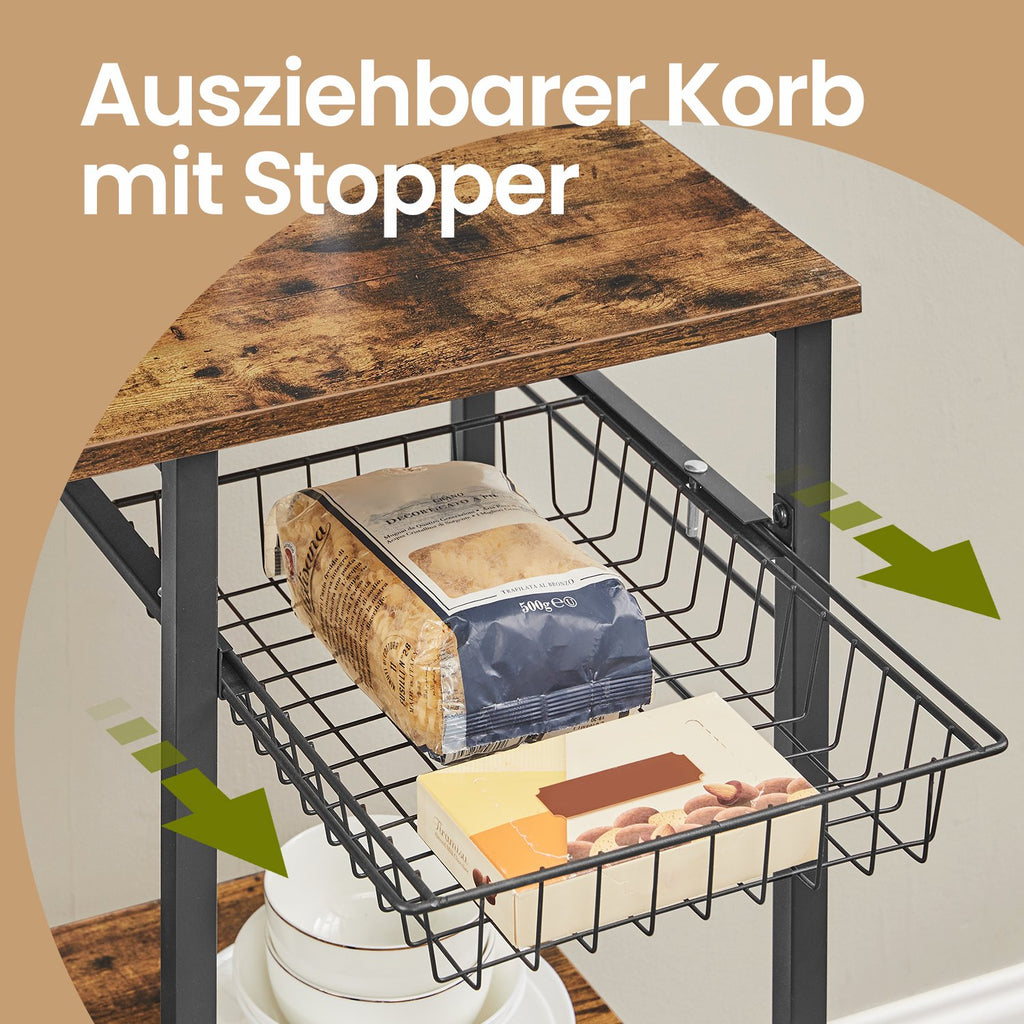Küchenregal, Standregal, Bäckerregal mit Metallkorb