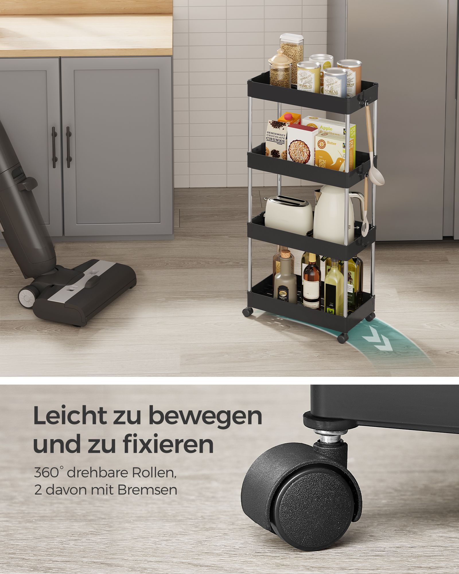 Rollwagen mit 4 Ebenen und 6 Haken