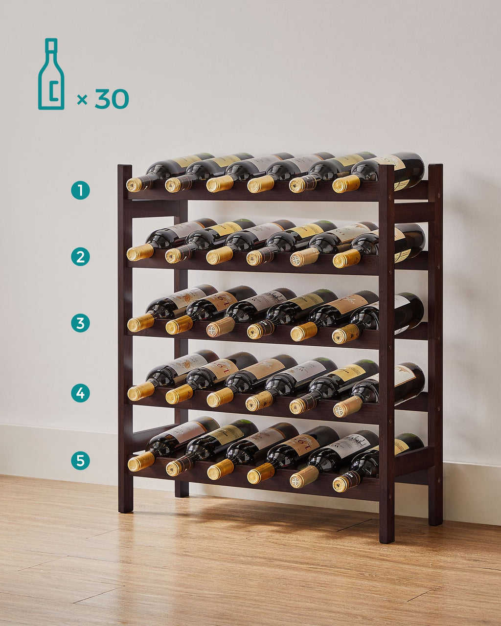 Weinregal mit 5 Ebenen aus Bambus