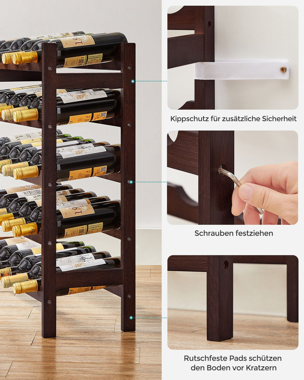 Weinregal mit 5 Ebenen aus Bambus