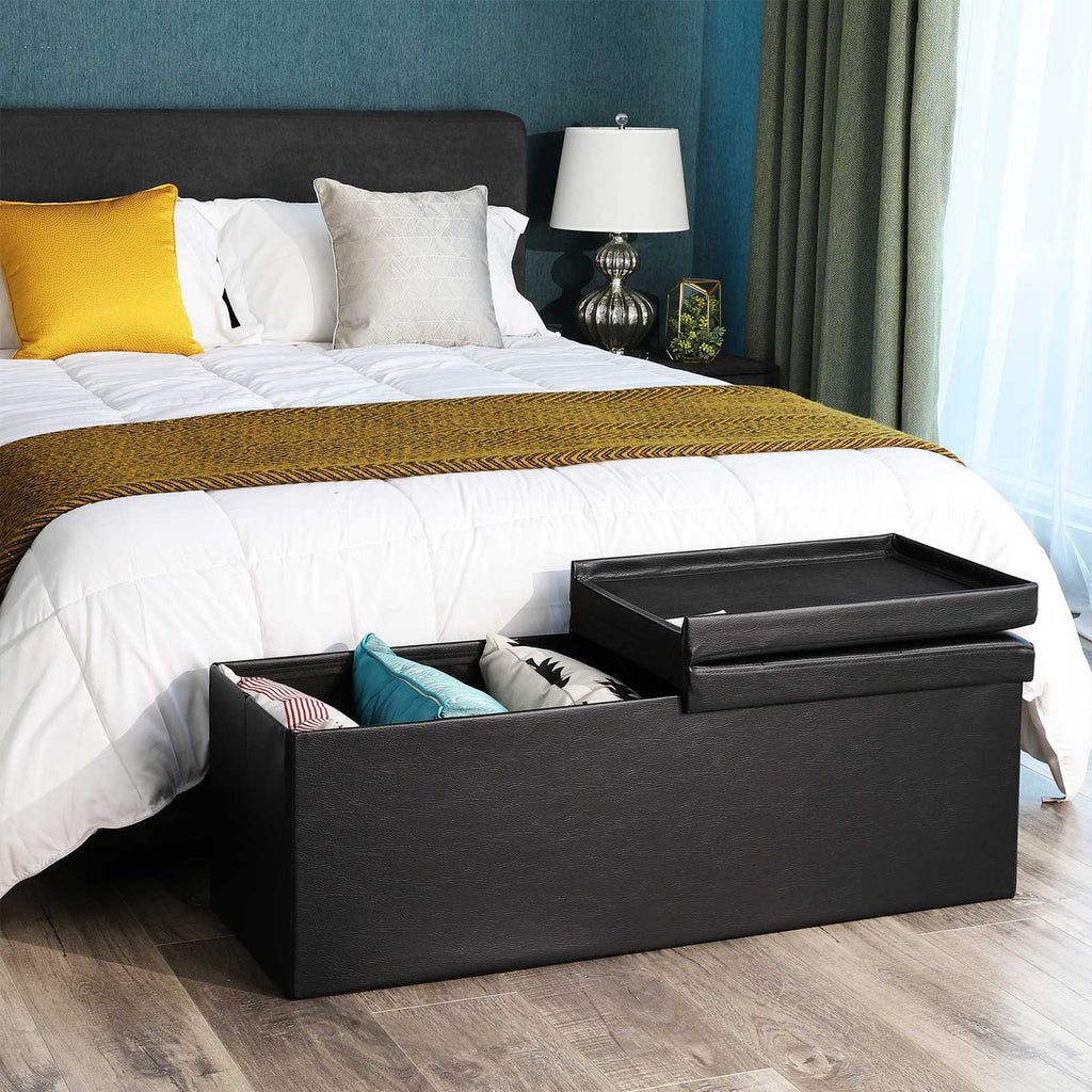 Sitzbank 110 cm Kunstleder, Klappdeckel Schwarz
