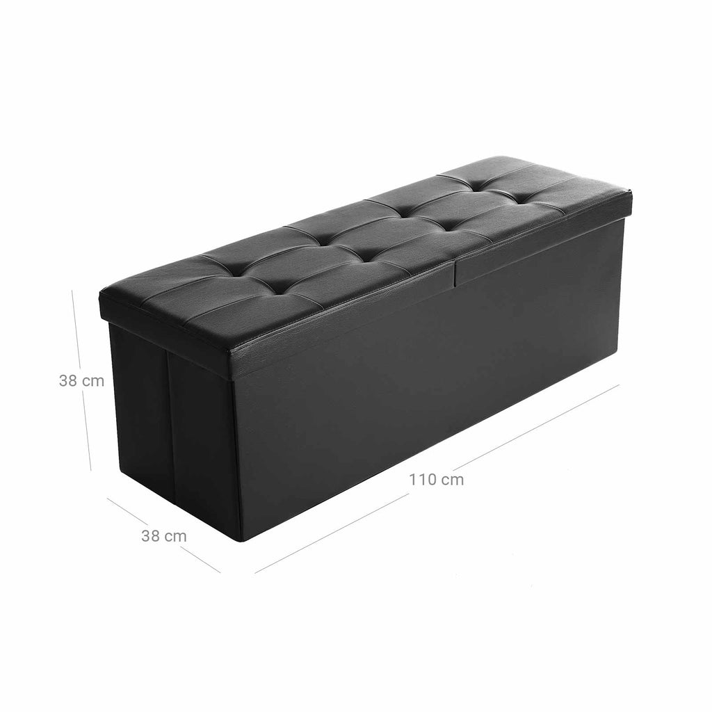Sitzbank 110 cm Kunstleder, Klappdeckel Schwarz
