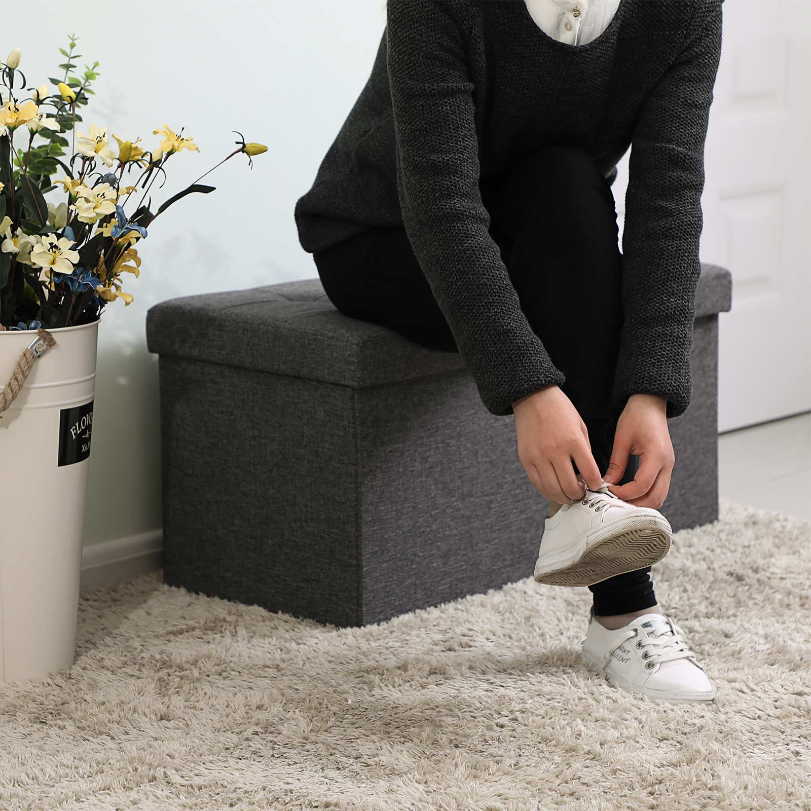 Sitzbank mit Klappdeckel 76 cm Dunkelgrau