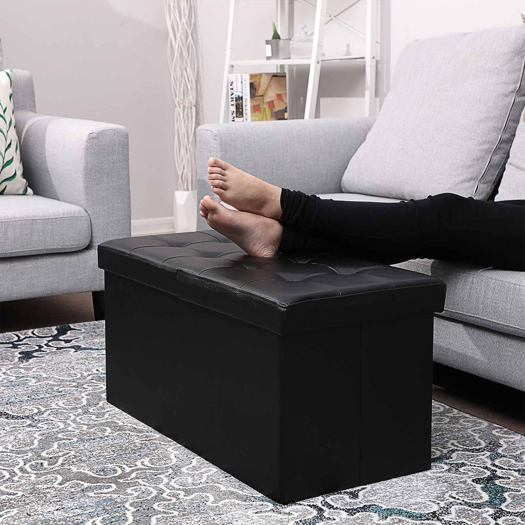 Sitzbank mit Klappdeckel 76 cm Schwarz