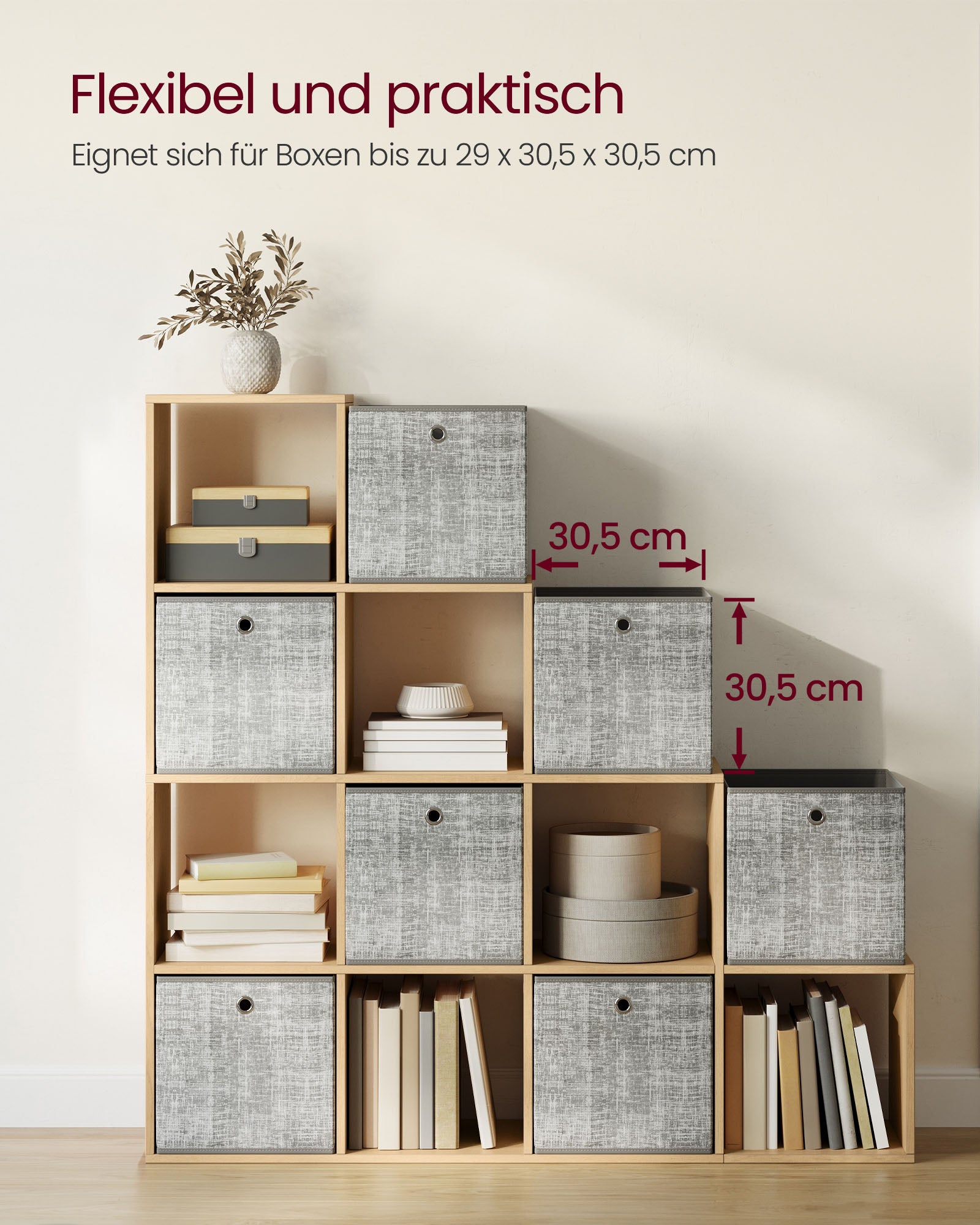 Bücherregal mit 10 Fächern 29 x 129,5 x 129,5 cm eichenbeige