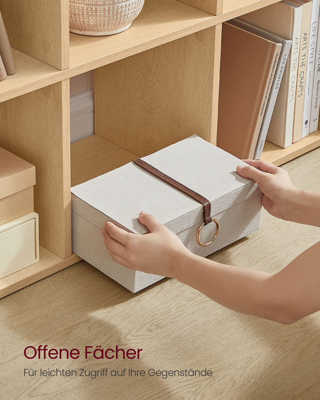 Bücherregal mit 10 Fächern 29 x 129,5 x 129,5 cm eichenbeige