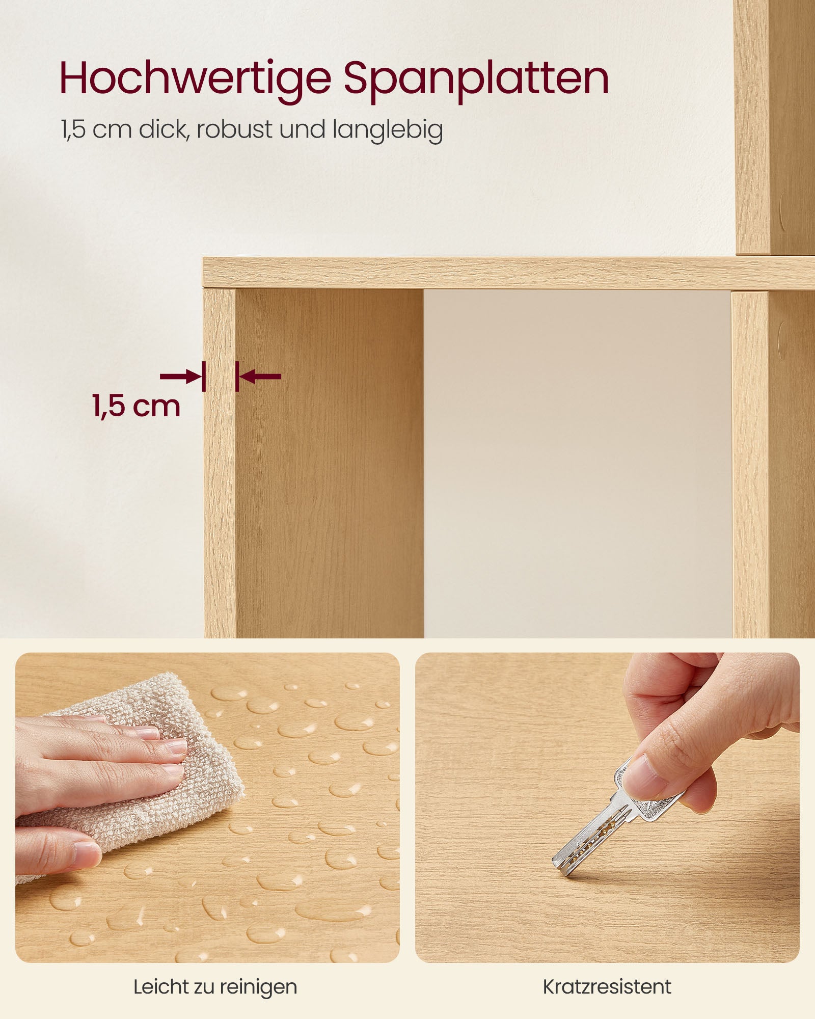 Bücherregal mit 10 Fächern 29 x 129,5 x 129,5 cm eichenbeige