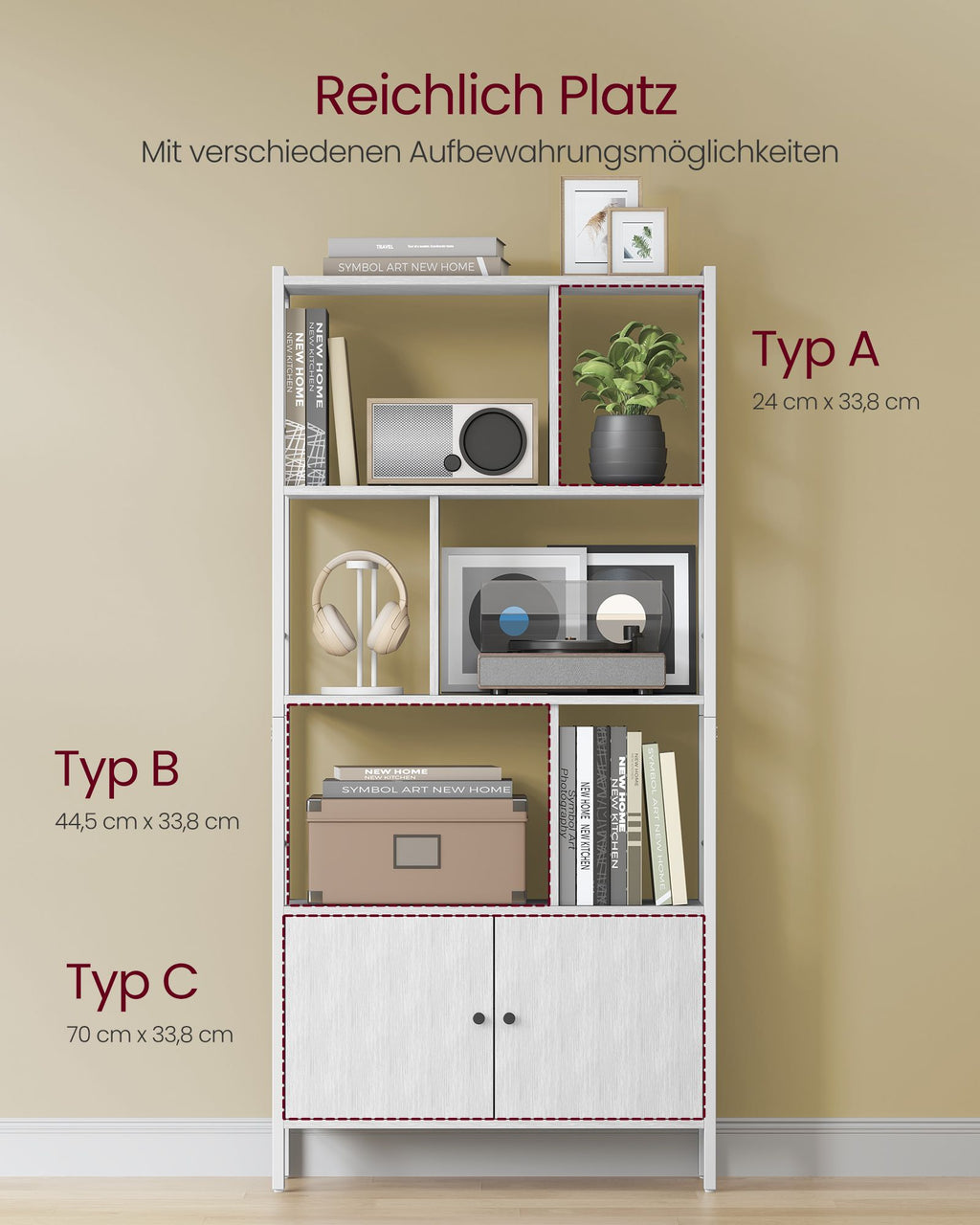 Bücherregal mit 4 offenen Regalebenen modern