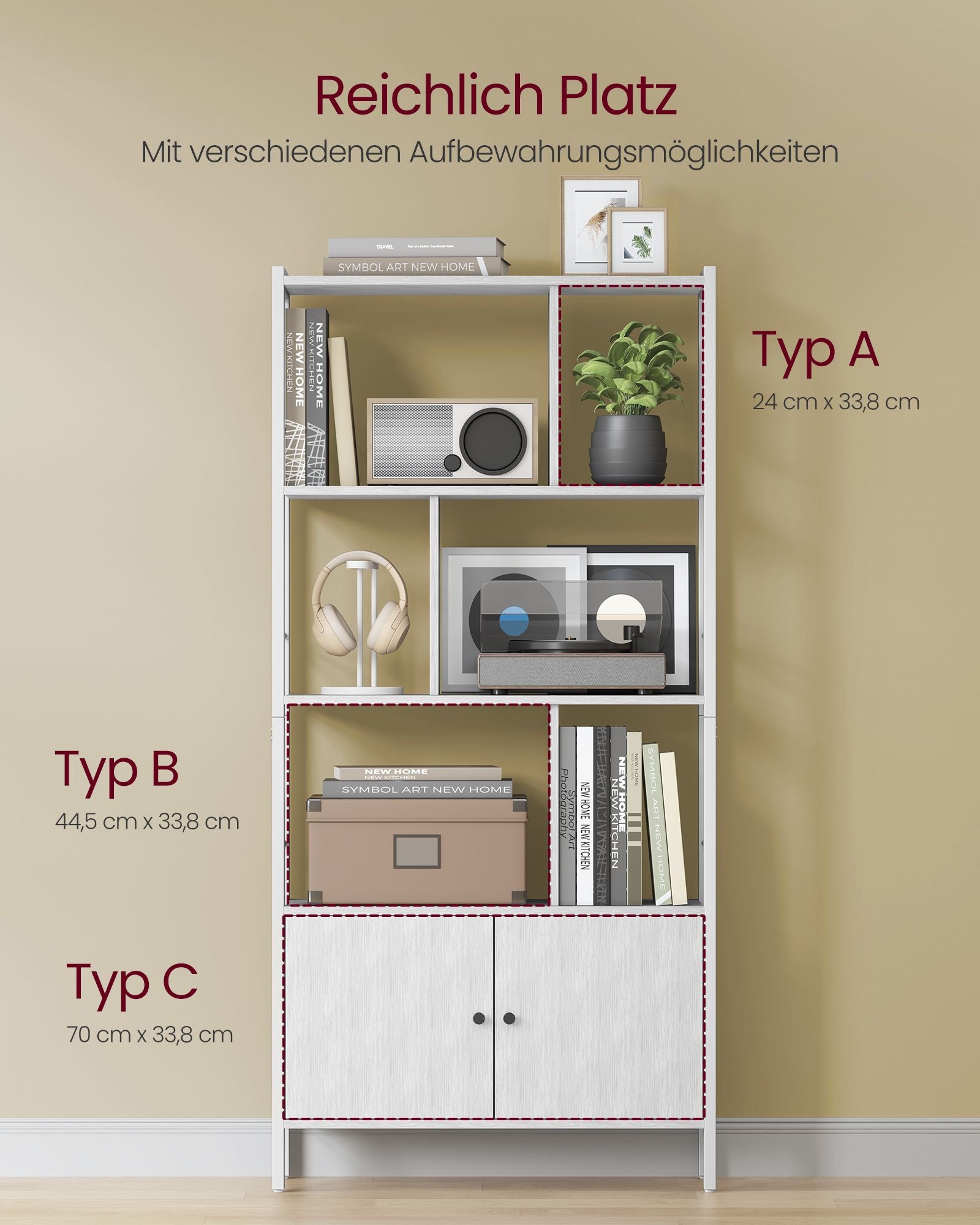 Bücherregal mit 4 offenen Regalebenen modern