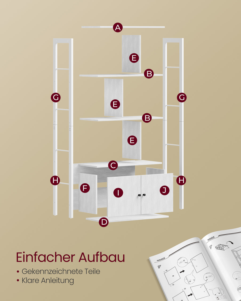 Bücherregal mit 4 offenen Regalebenen modern