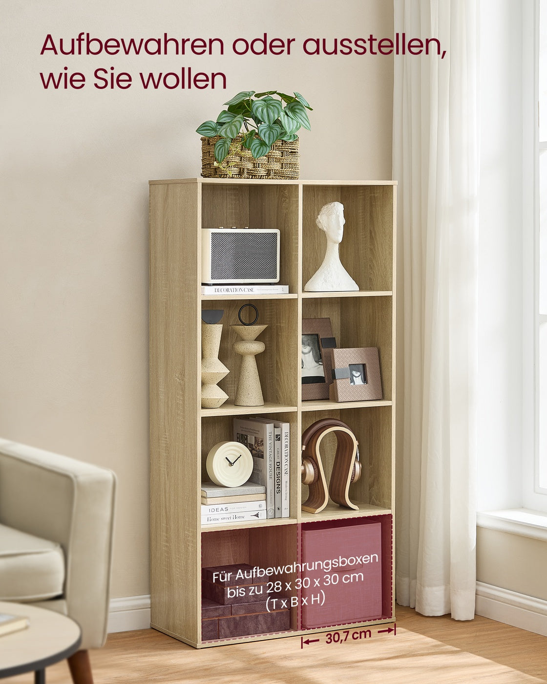 Schlichtes Regal mit 8 Fächern Holzoptik