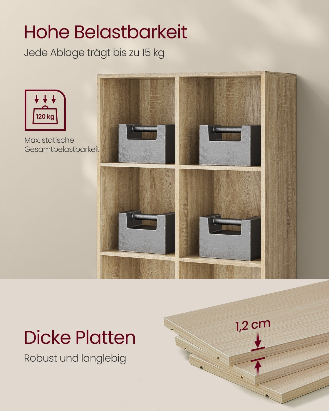 Schlichtes Regal mit 8 Fächern Holzoptik