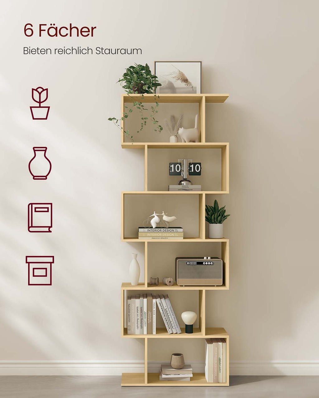 Bücherregal mit 6 Ebenen zur Präsentation