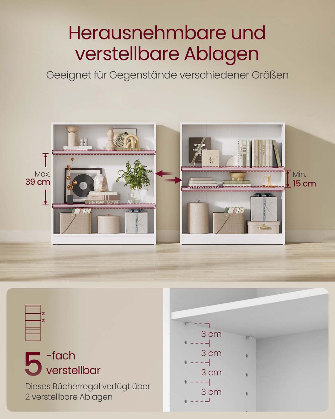 Bücherregal mit 3 Ebenen skandinavischer Stil