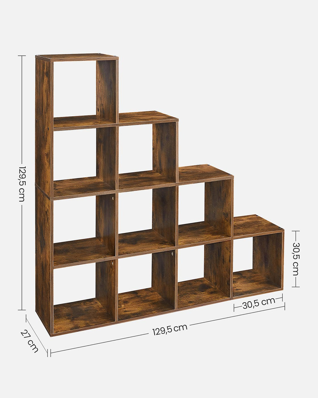 Bücherregal mit 10 Fächern, Stufenregal, Ordnungssystem für Deko