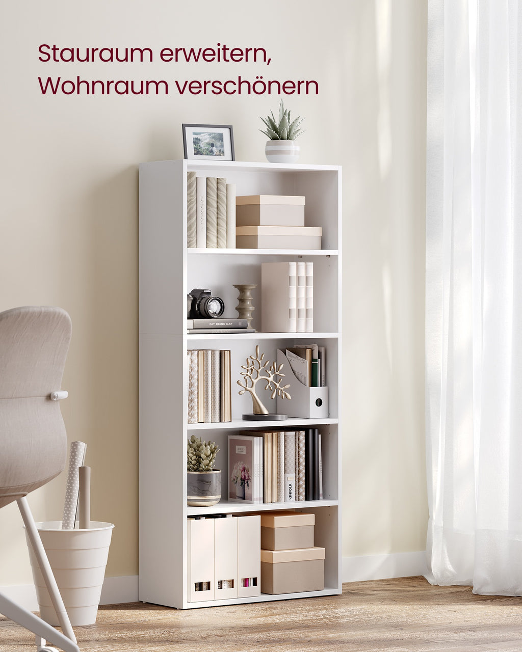 Bücherregal 5 Ebenen wolkenweiß mit verstellbaren Böden